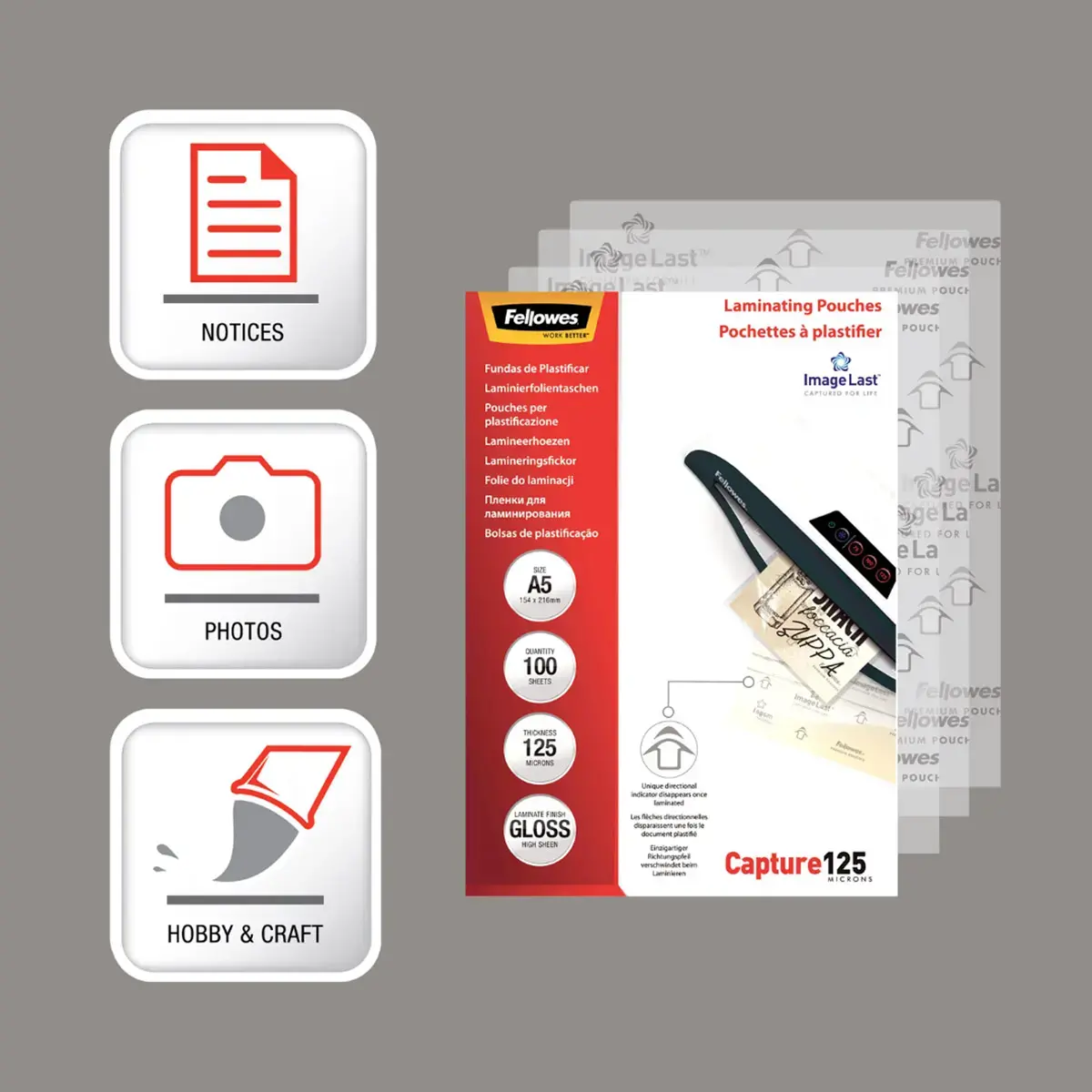 100 Pochettes de plastification ImageLast brillantes - A5 - 125&micro; - Fellowes 