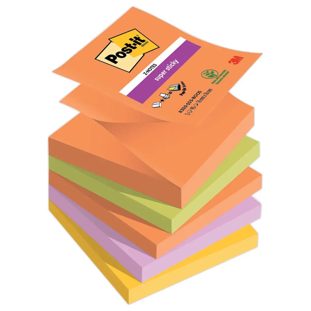 5 Z-notes Super Sticky Collection Boost,76 x 76 mm 90 feuilles 