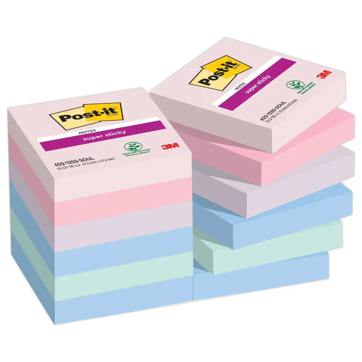 12 Blocs Super Sticky Soulful - 47,6 x 47,6 mm - 90 feuilles - Post-It