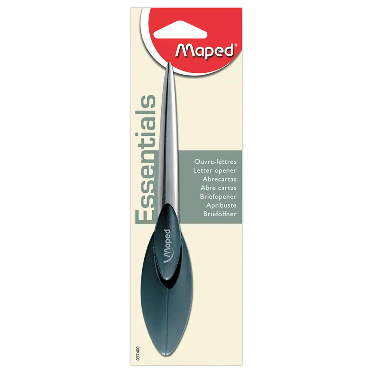 Ouvre-lettres classique manche ergonomique  en plastique noir, 17 cm 