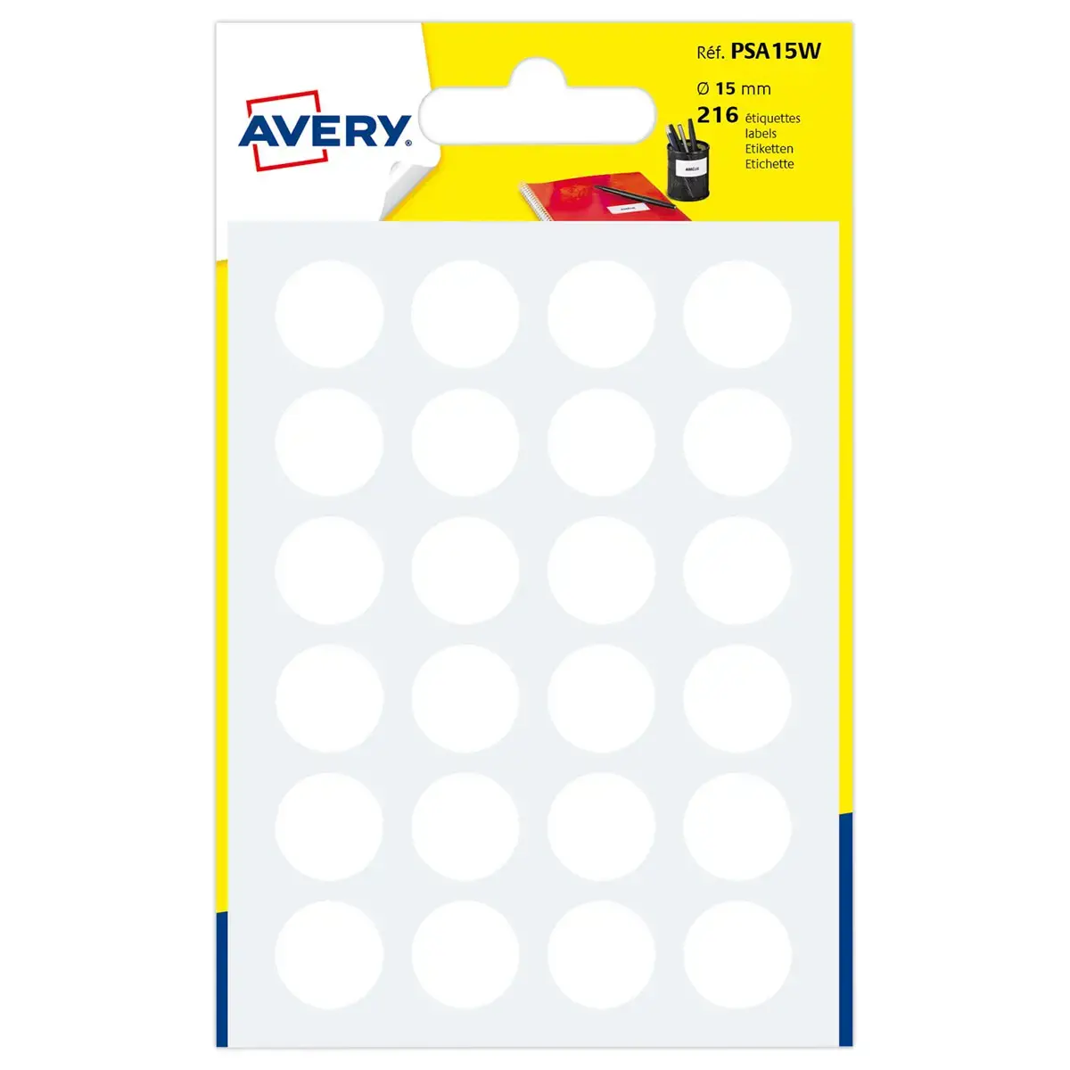Sachet de 216 pastilles blanches autocollantes diam 15 mm