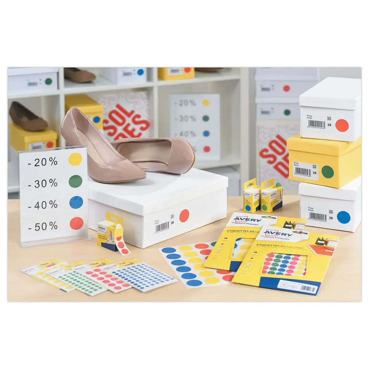 Sachet de 216 pastilles blanches autocollantes diam 15 mm