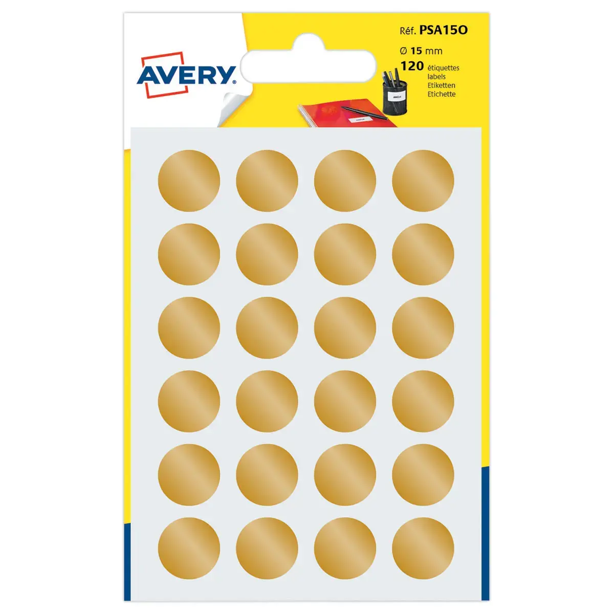 Sachet de 120 pastilles couleur or autocollantes diam 15 mm 