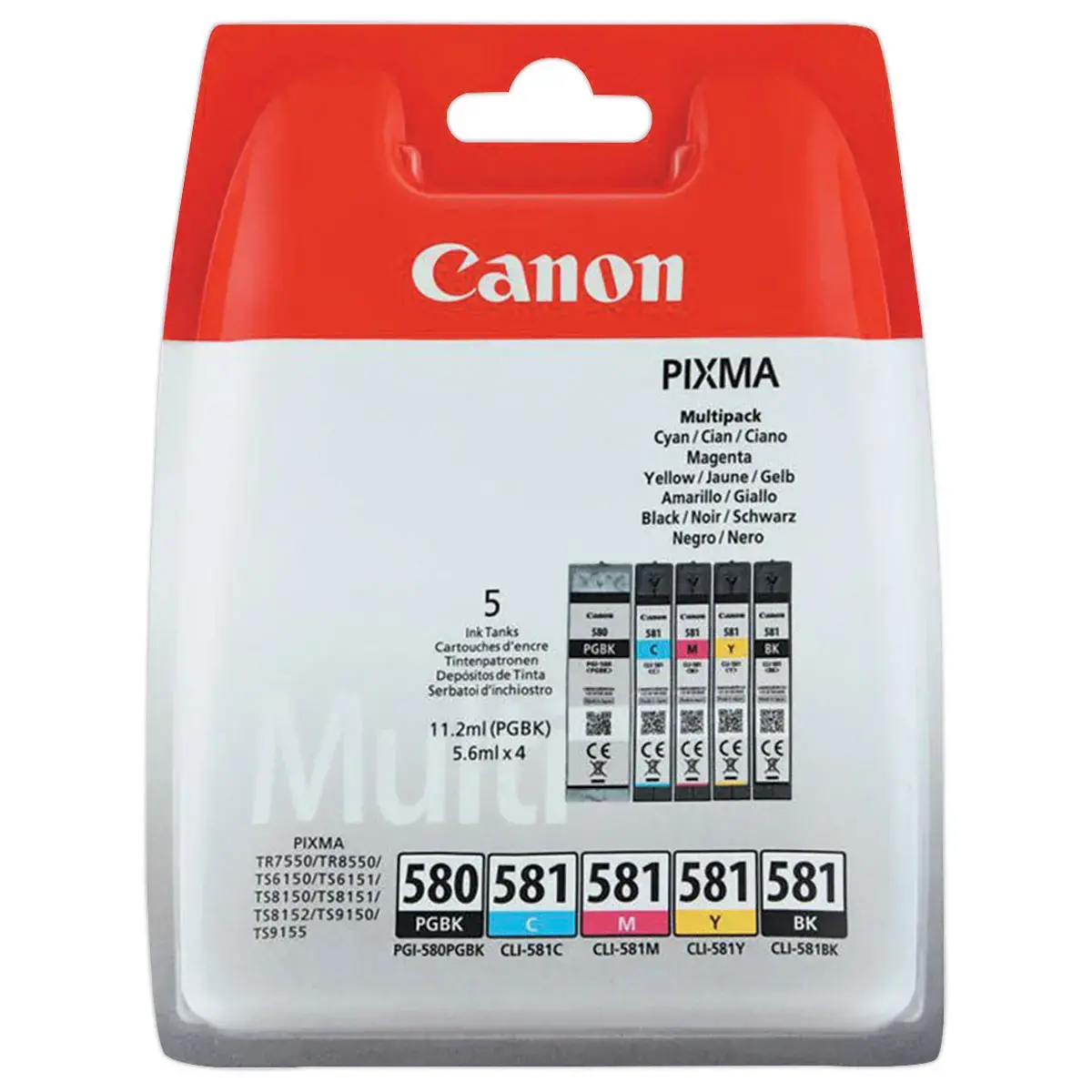 5 Pack cartouches CANON PG-580 / CLI-581noire et couleurs 