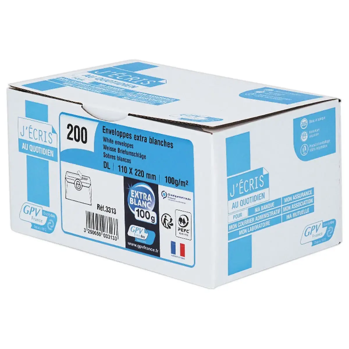 200 Enveloppes extra blanches DL 110x220 100 g bande de protection 