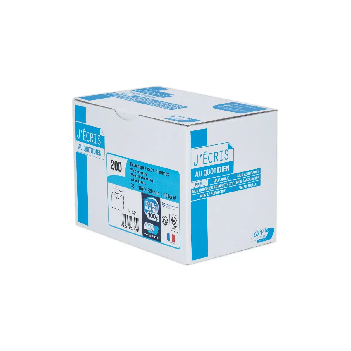 200 Enveloppes blanches C5 100g bande de protection 