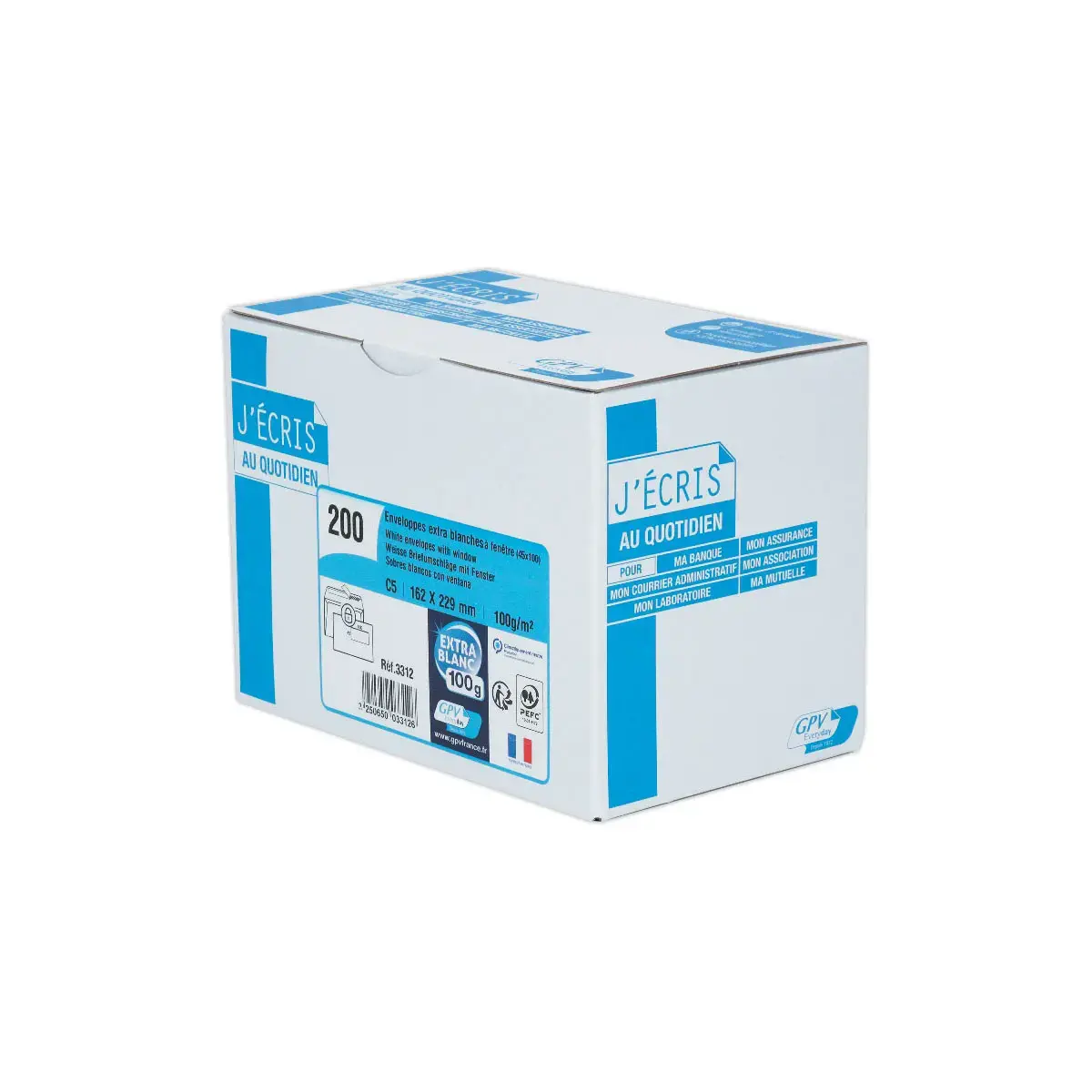 200 Enveloppes blanches C5 100g fenêtre 45x100mm bande de protection
