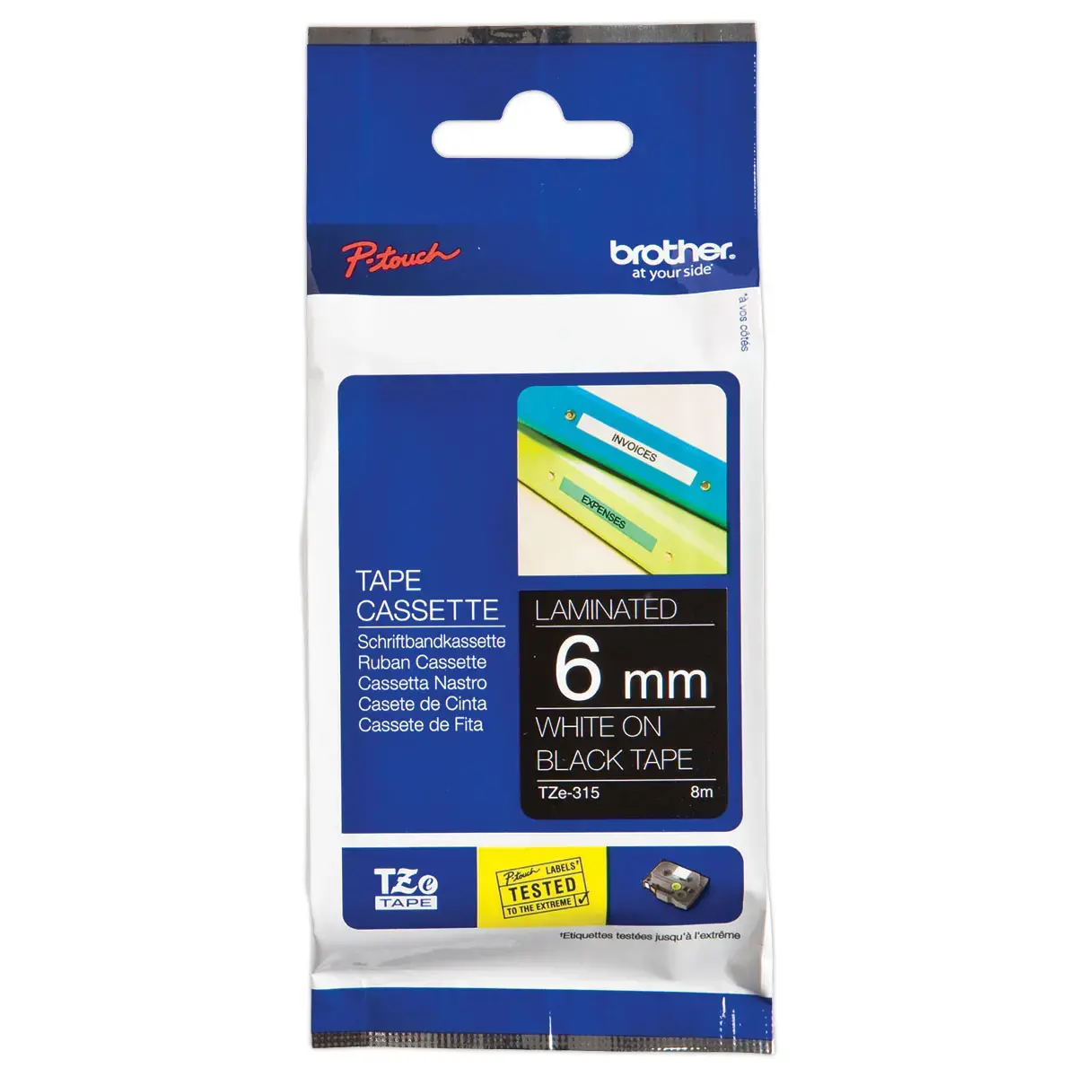 Ruban pour titreuse BROTHER TZE 315 6mm noir impression blanc 