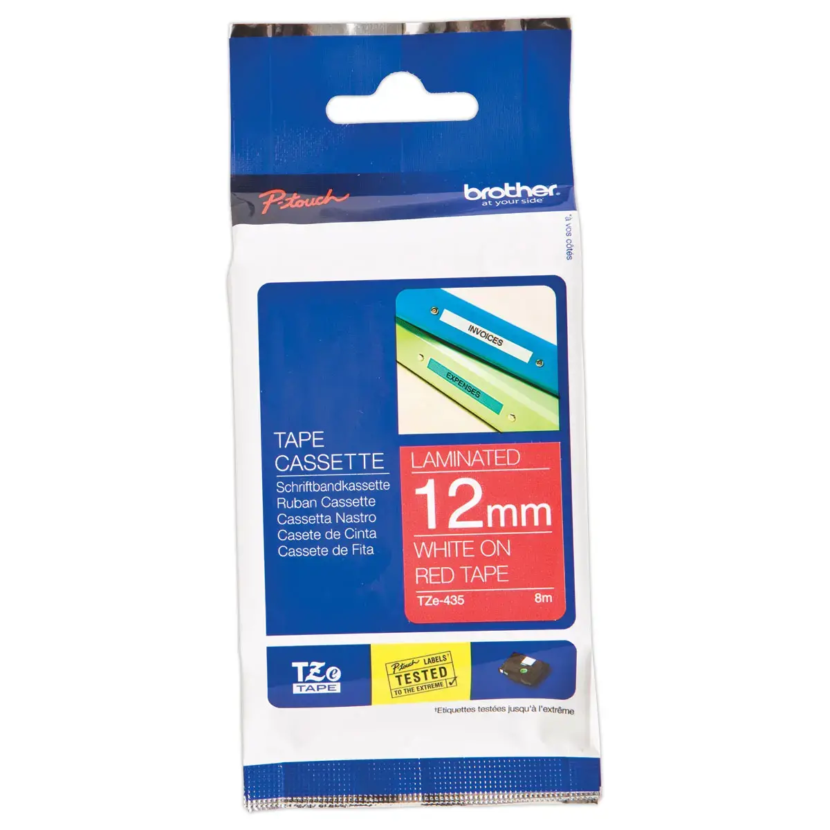 Ruban pour titreuse BROTHER TZE 435 12mm rouge impression blanc 