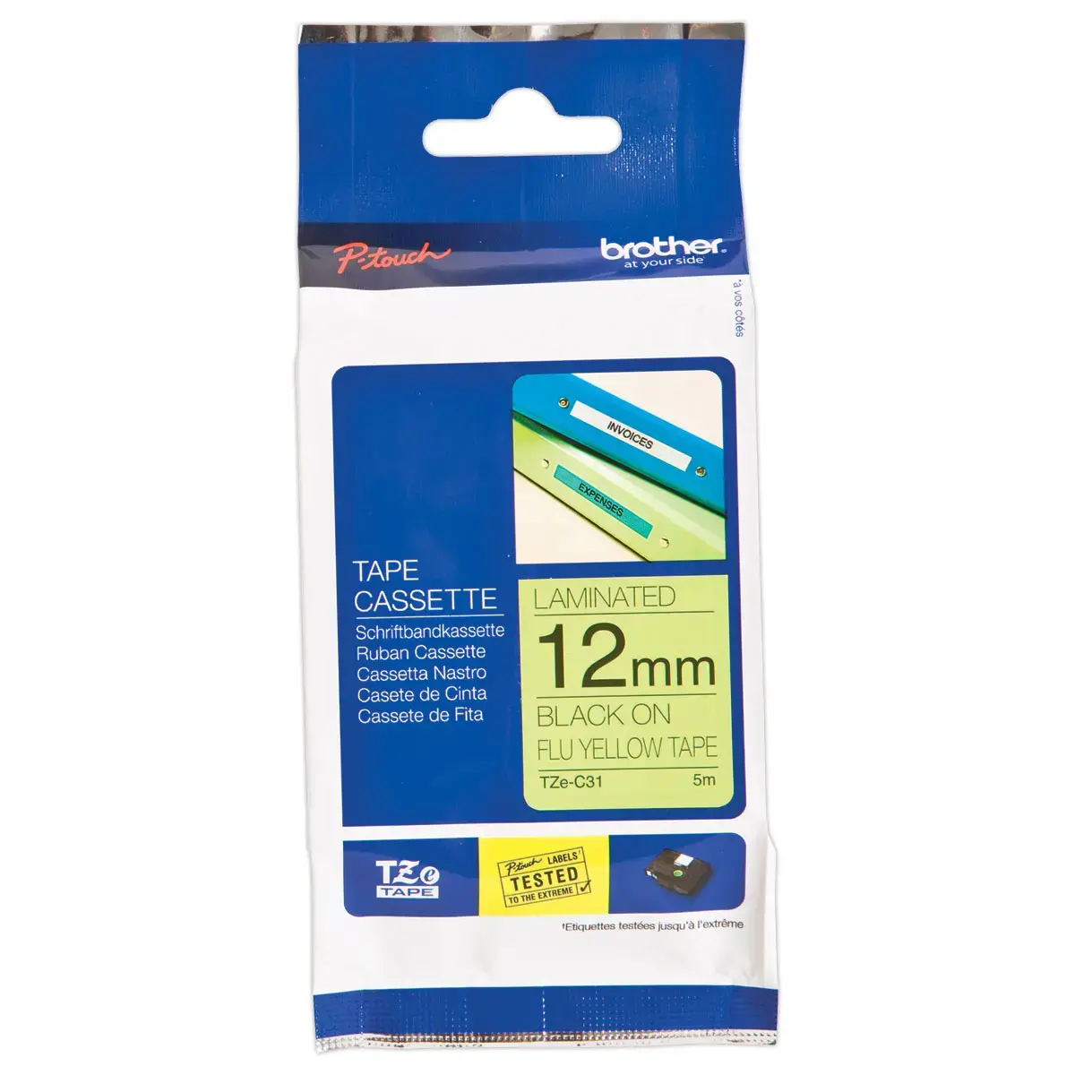 Ruban pour titreuse BROTHER TZE C31 12mm fluo jaune impression noir