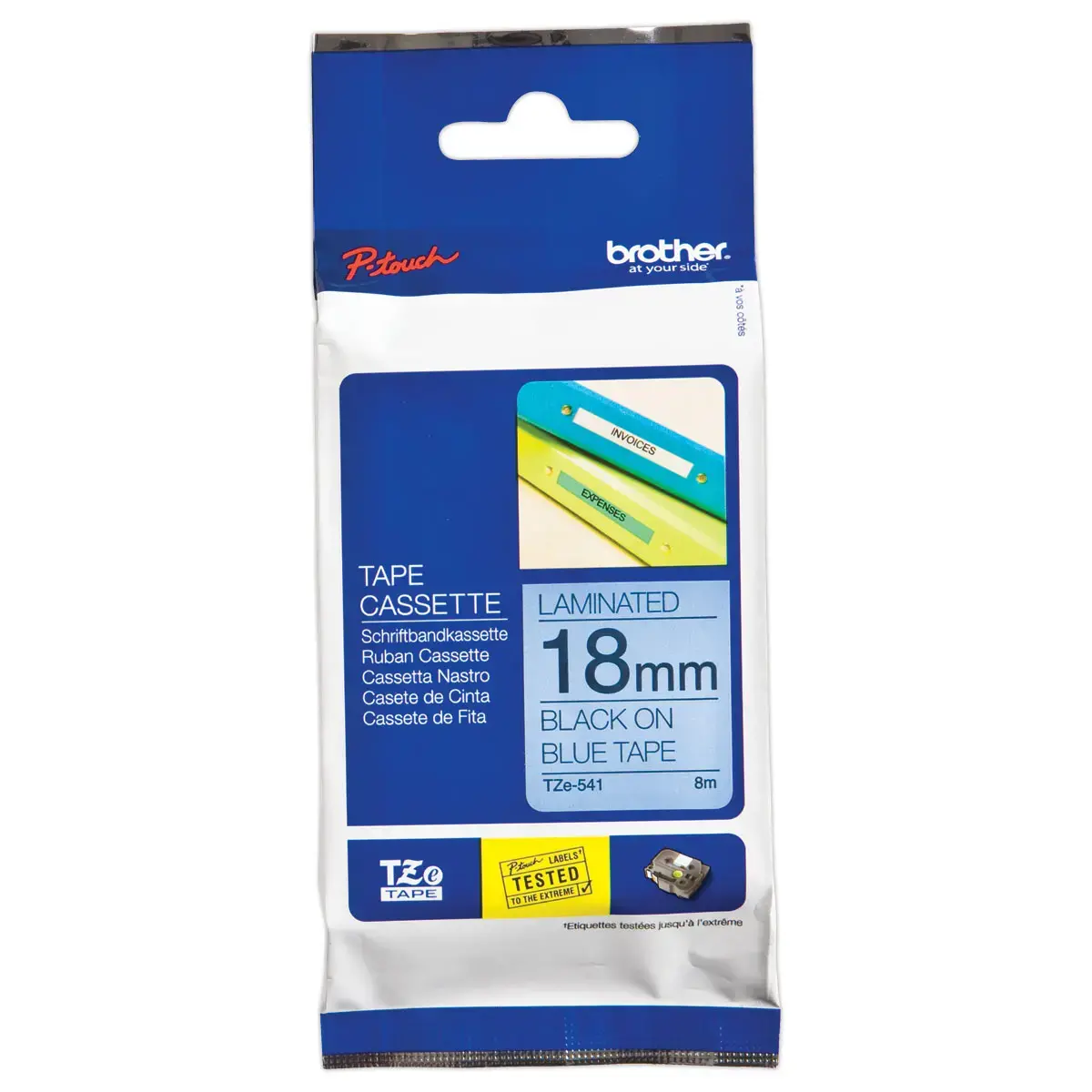 Ruban pour titreuse BROTHER TZE 541 18mm bleu impression noir