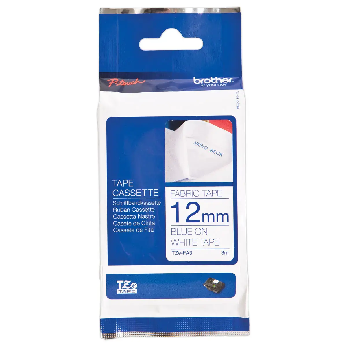 Ruban pour titreuse BROTHER TZE FA3 12mm sp&eacute;cial textile 