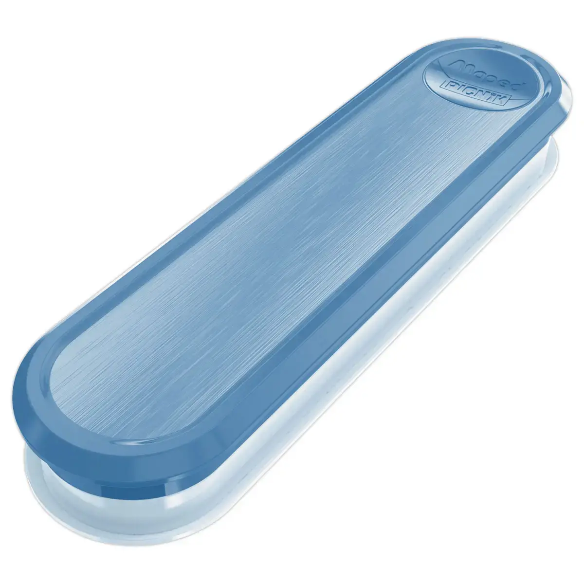 Boîte plastique contenant fourchette, couteau et petite cuillère. Bleu