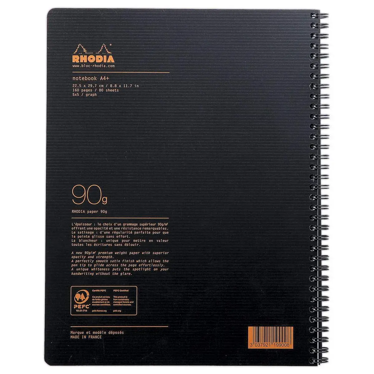 Cahier polypropyl&egrave;ne - 160 pages - A4+ 5x5 - noir - RHODIA 