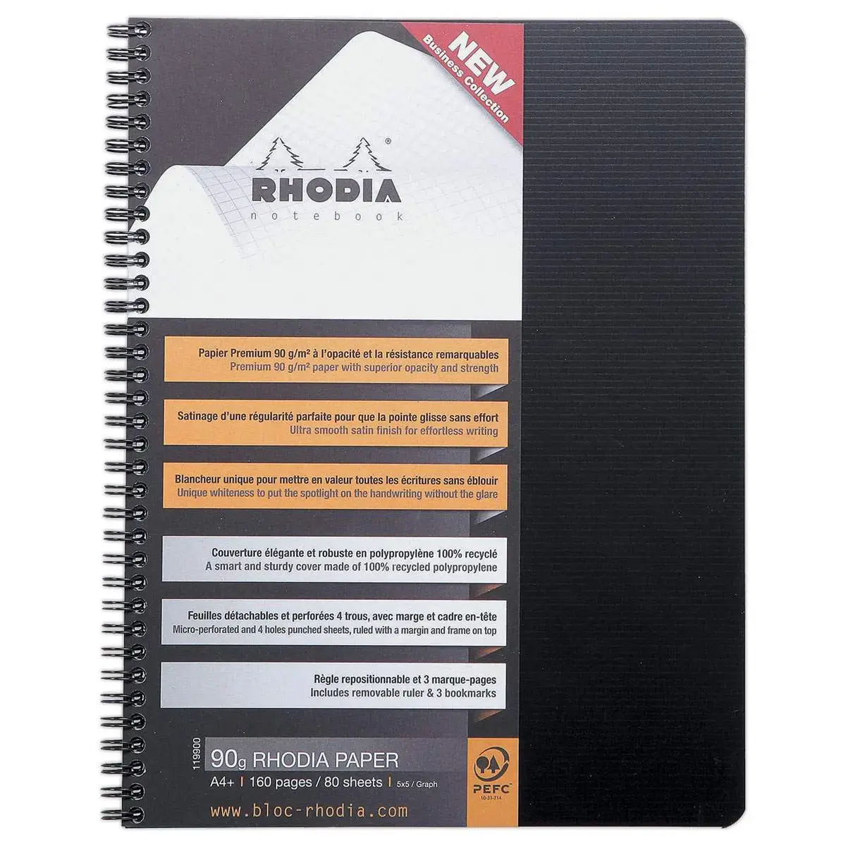 Cahier polypropyl&egrave;ne - 160 pages - A4+ 5x5 - noir - RHODIA 