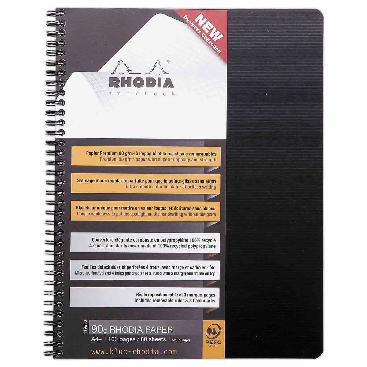 Cahier polypropyl&egrave;ne - 160 pages - A4+ 5x5 - noir - RHODIA 