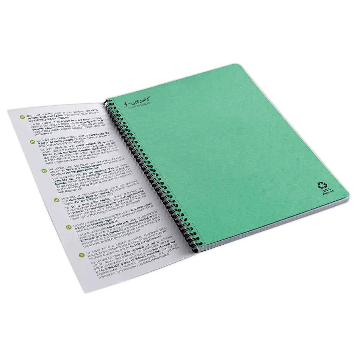 Cahier recycl&eacute; &agrave; spirales - A4 - 5x5 - FOREVER 