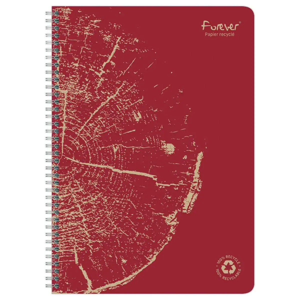 Cahier recyclé à spirales pages A4 ligné.