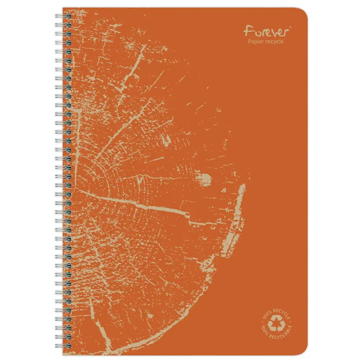 Cahier recyclé à spirales pages A4 ligné.