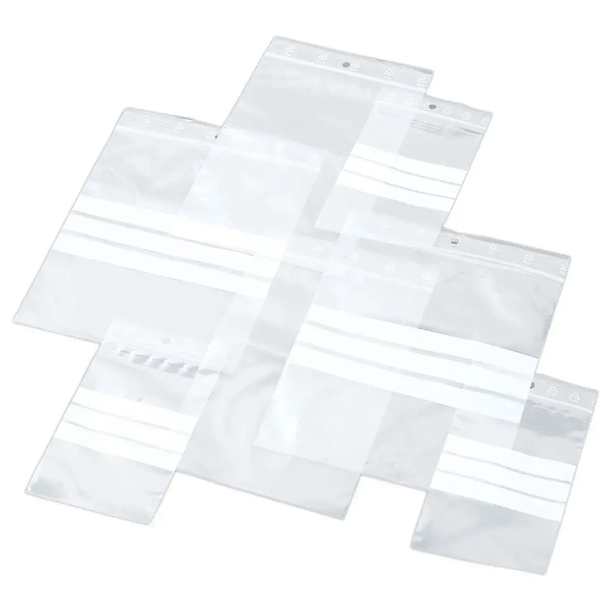 1000 Sachets fermeture glissi&egrave;re 160x220 mm. Transparent + bandes blanches. 