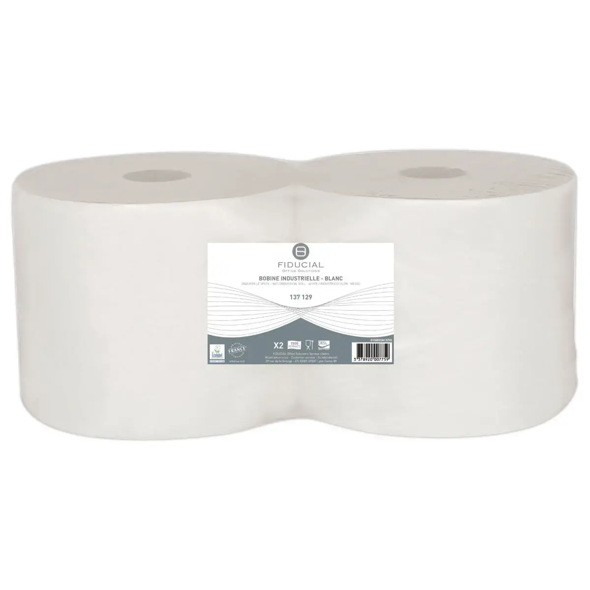 2 Bobines industrielles d'essuie-tout - Double &eacute;paisseur - FIDUCIAL OFFICE SOLUTIONS 