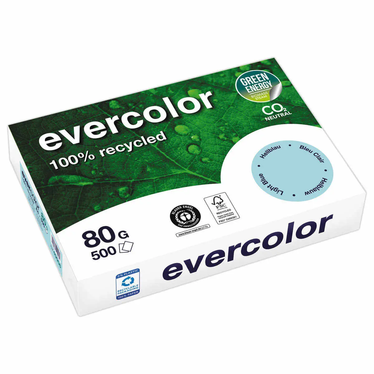 Ramette de 500 feuilles de papier recycl&eacute; EVERCOLOR A4 80g 