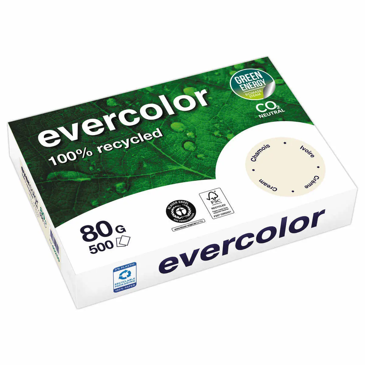 Ramette de 500 feuilles de papier recyclé EVERCOLOR A4 80g