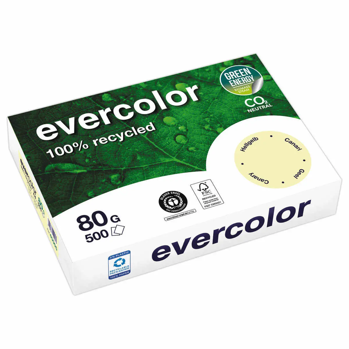 Ramette de 500 feuilles de papier recyclé EVERCOLOR A4 80g