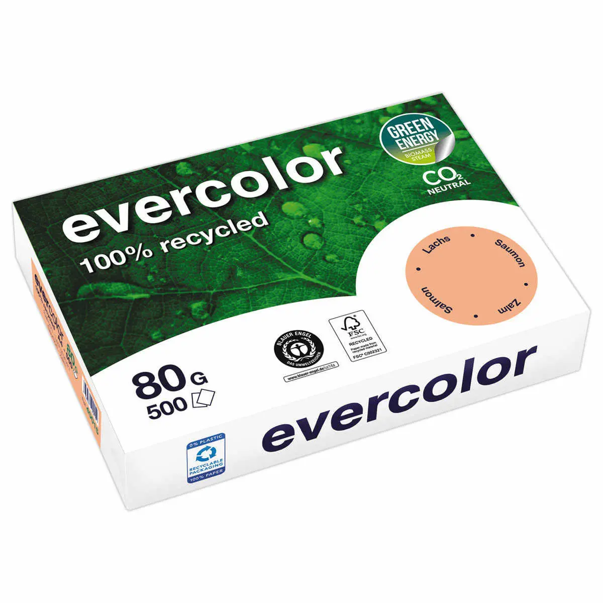 Ramette de 500 feuilles de papier recyclé EVERCOLOR A4 80g