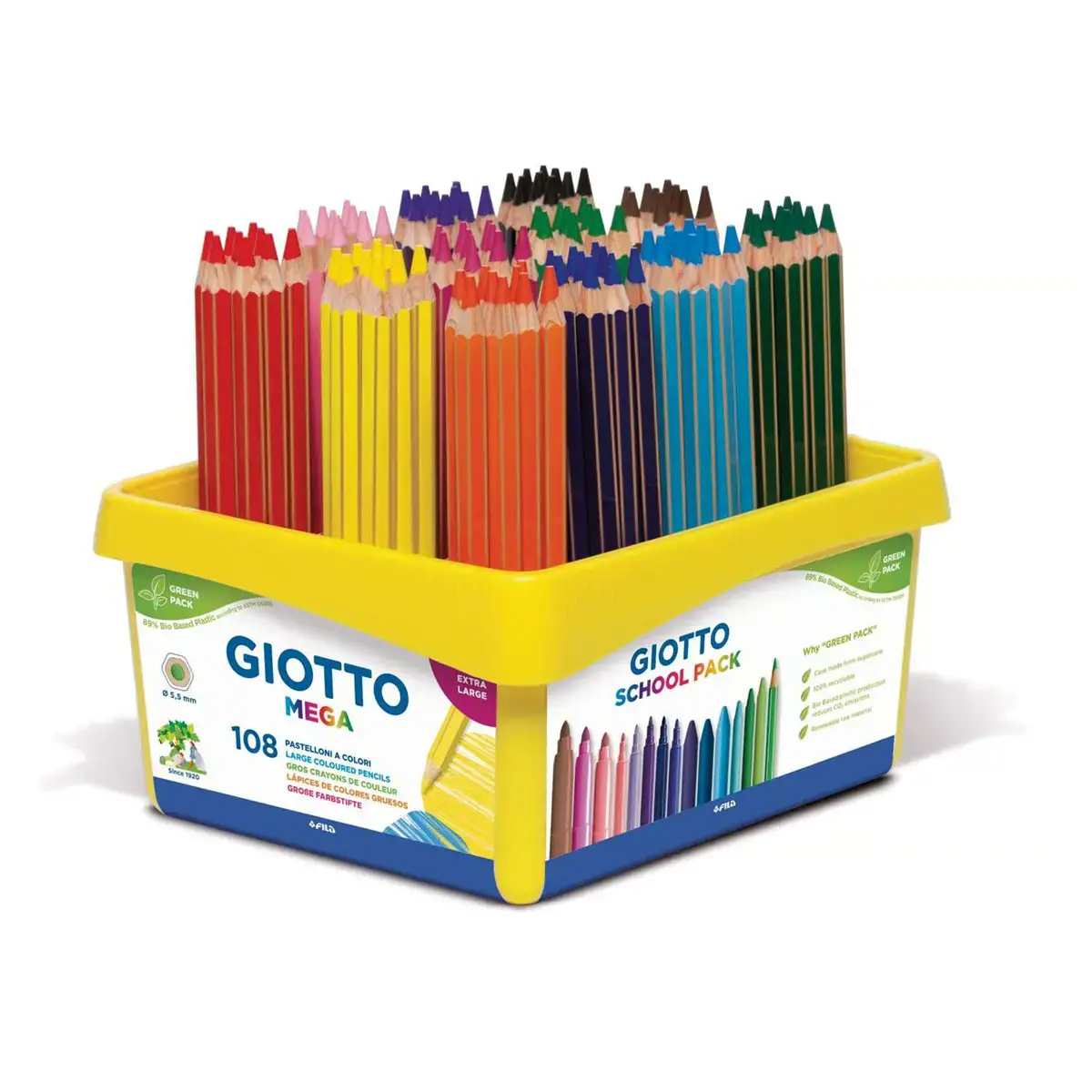 Crayon de couleur gros module GIOTTO - mine 5,5mm - coloris assortis - lot de 108 (9x12 couleurs assorties)