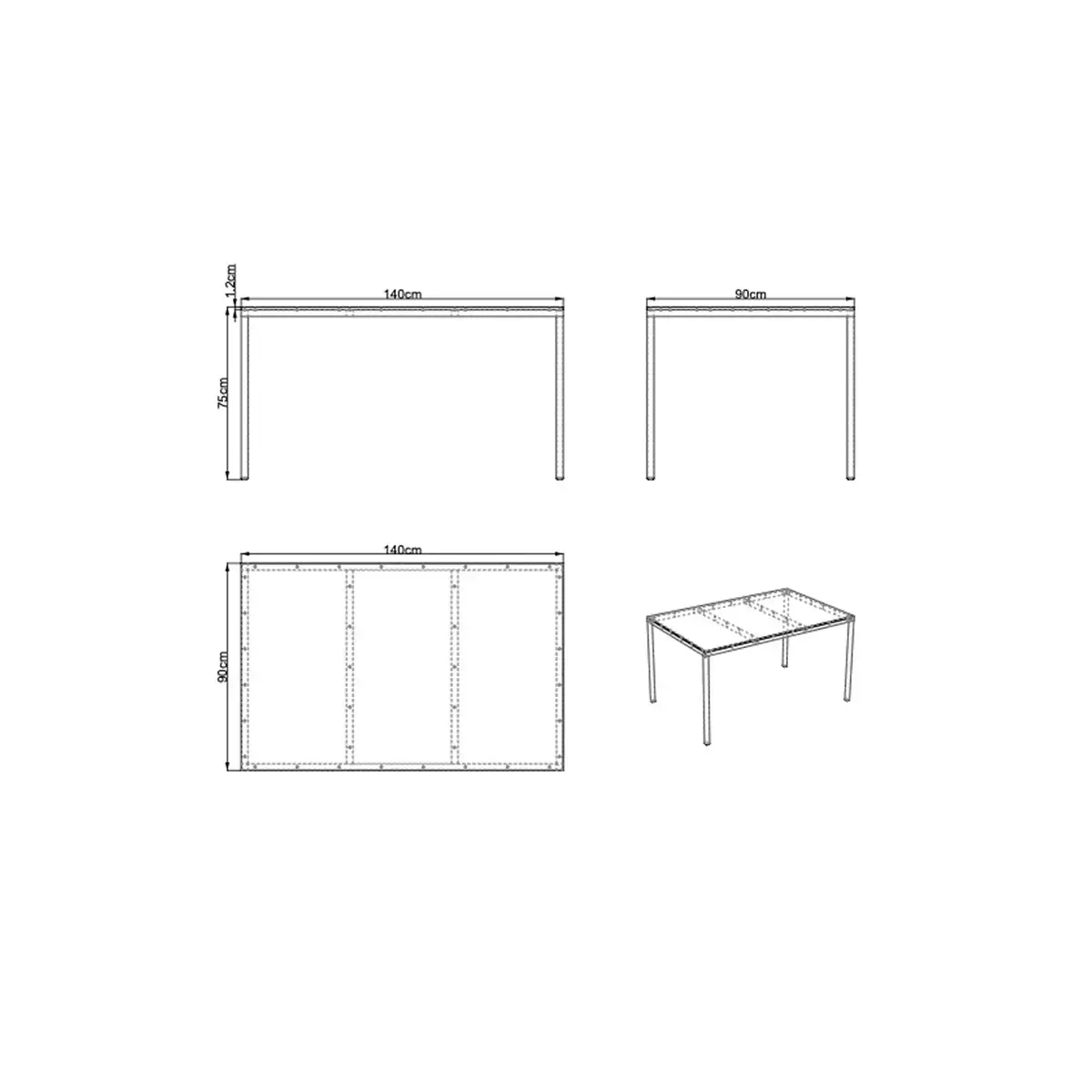 Table rectangulaire 140x90 cm MAHAUT décore FLOREAL recyclée