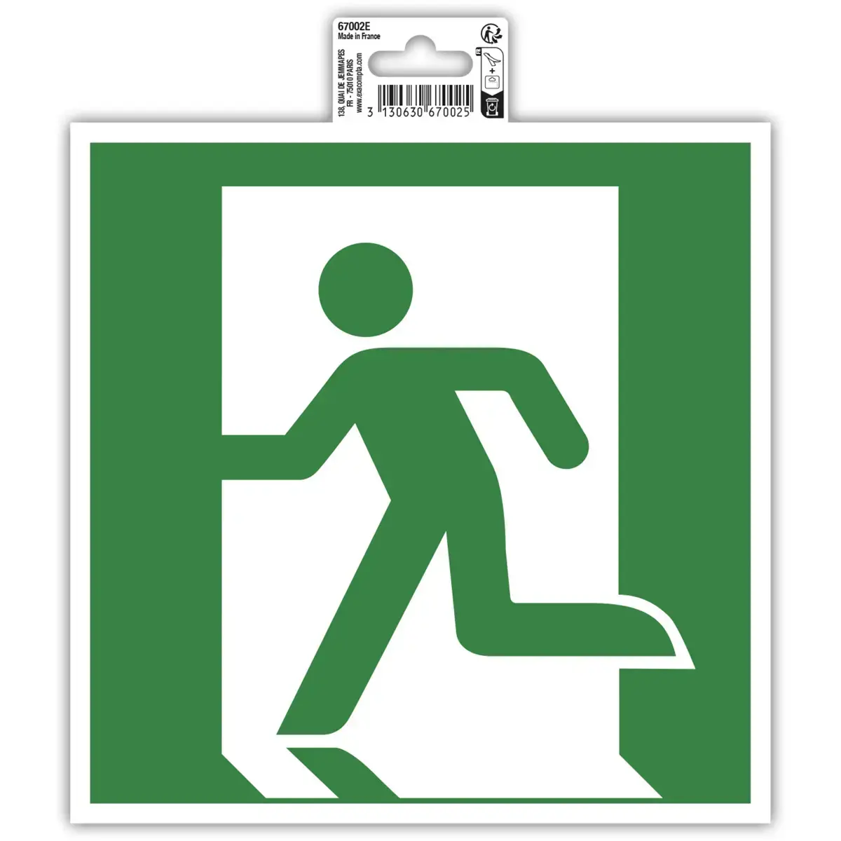 Panneau adh&eacute;sif &eacute;vacuation gauche 20 cm - Vert 