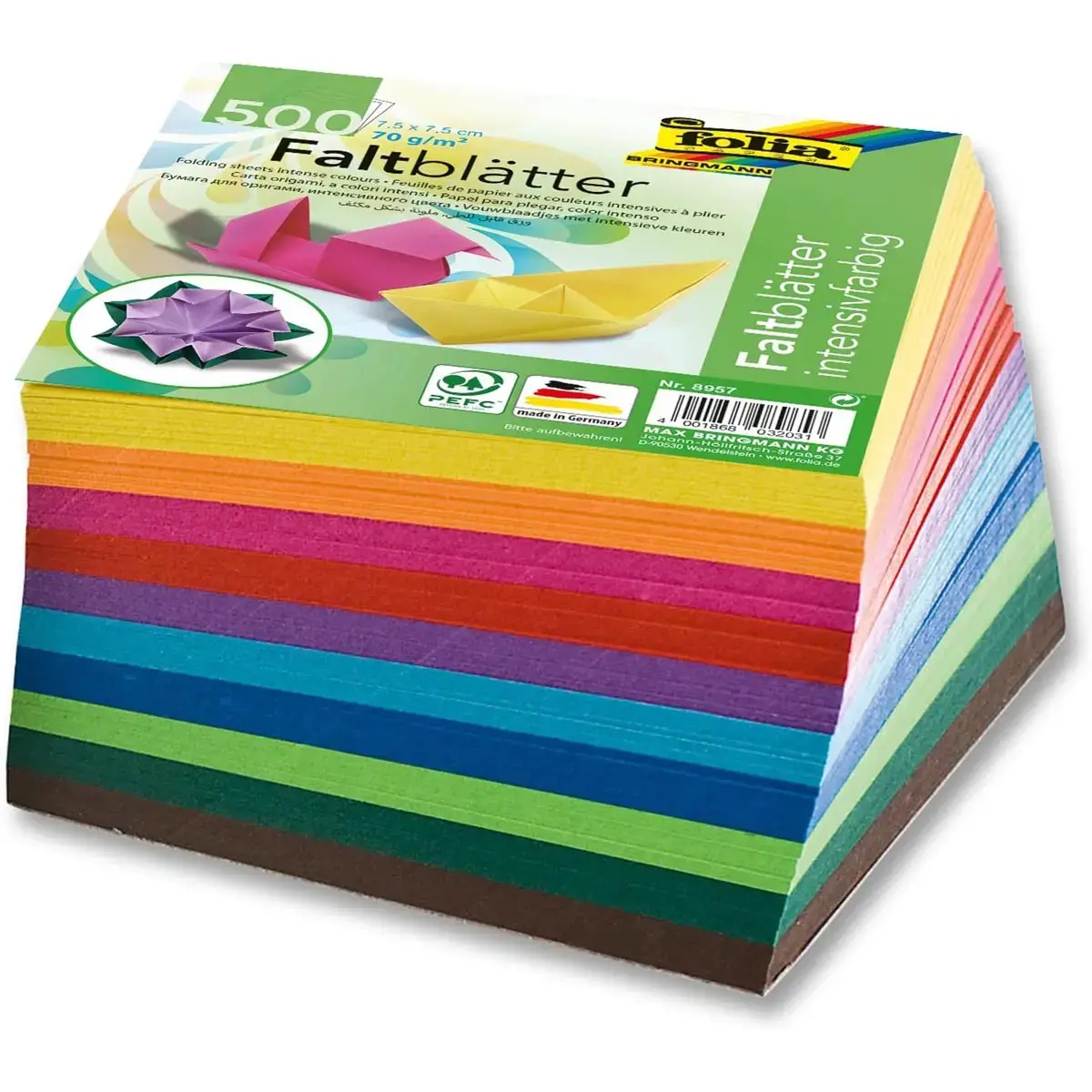 Papier origami 7,5 x 7,5 cm Folia - 10 coloris assortis - lot de 500 