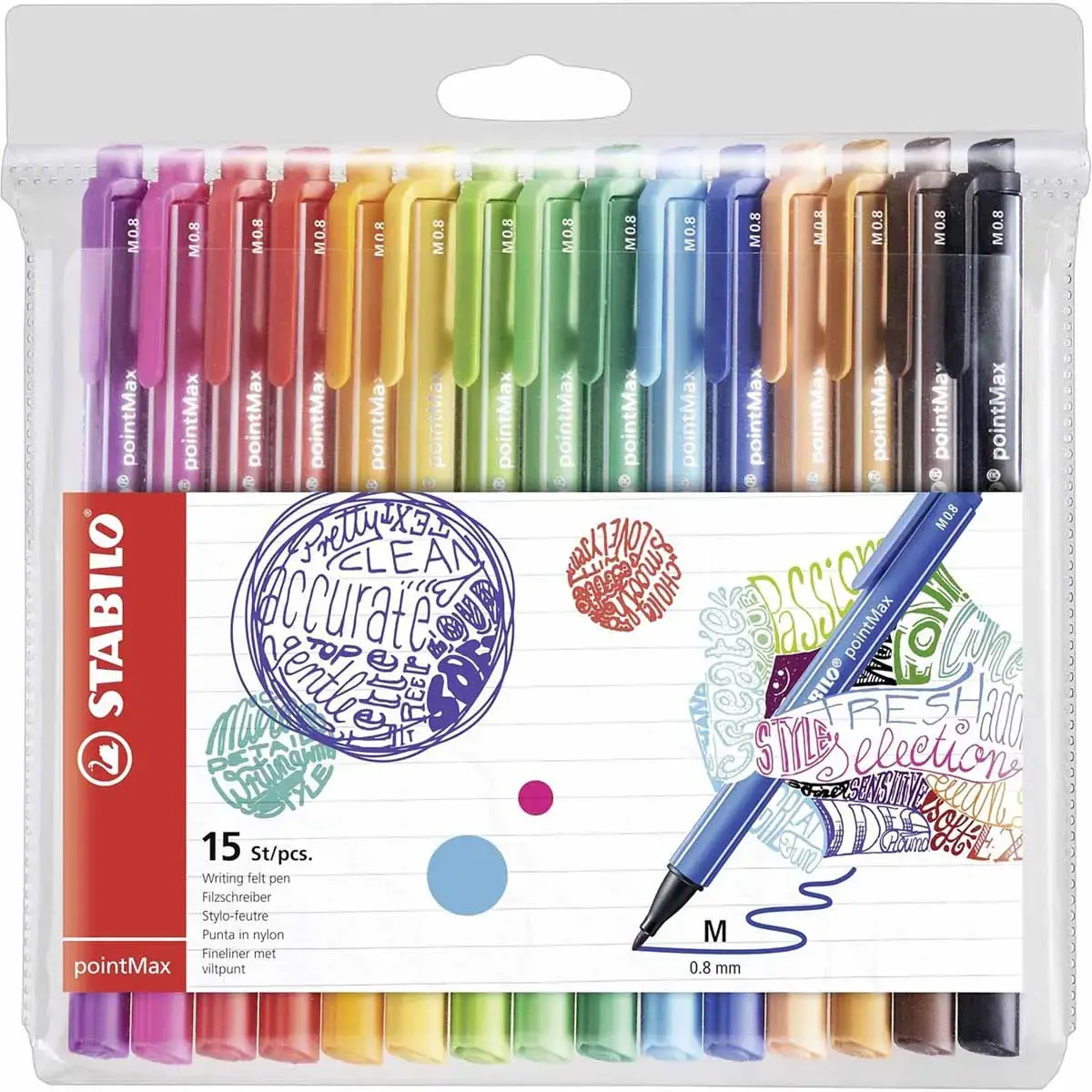 Stylo feutre Stabilo pointMax - pointe moyenne - coloris assortis - lot de 15 