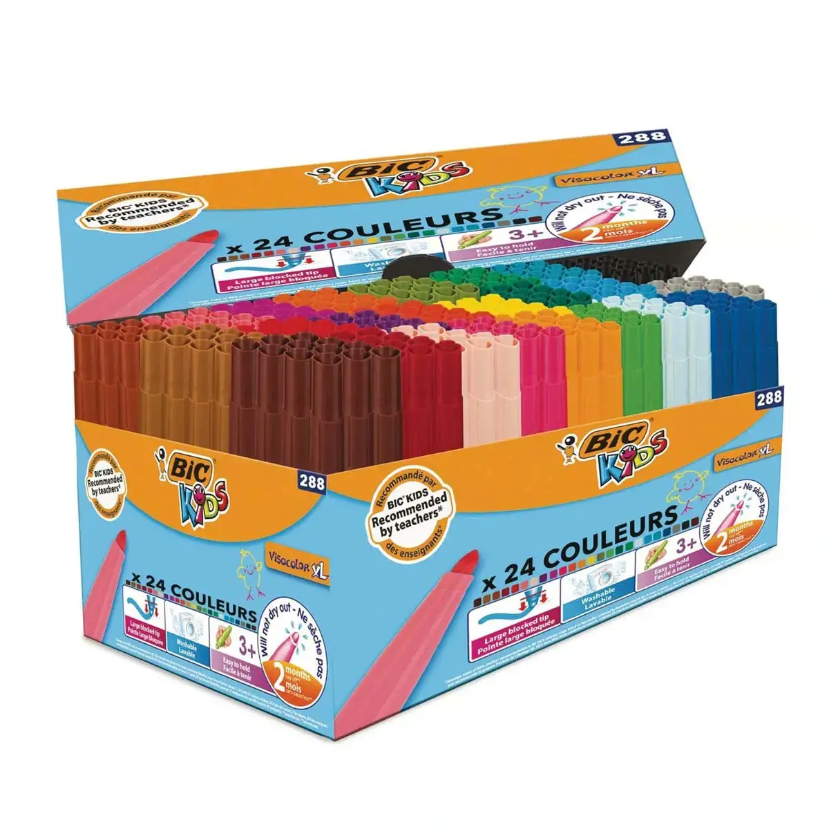 Feutre de coloriage BIC VISA pointe fine - encre lavable - coloris assortis - lot de 288 