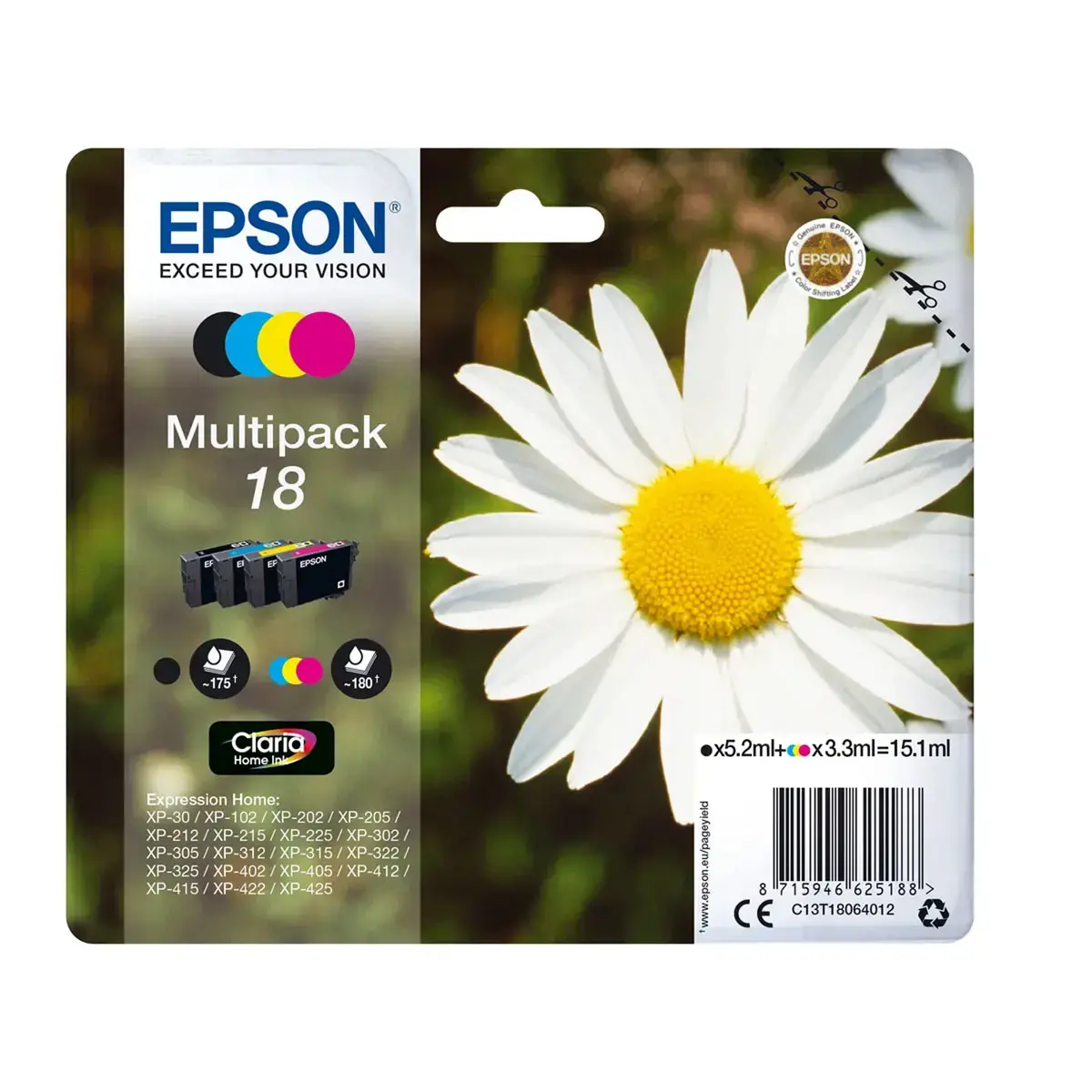 4 CARTOUCHES EPSON 18 N.C.J.M MULTIPACK Pâquerette