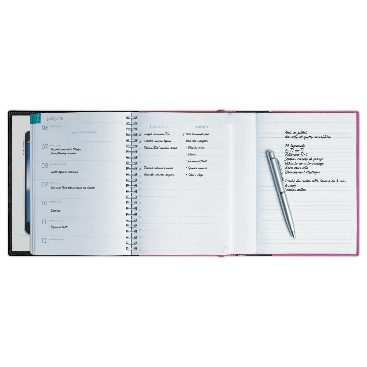 Agenda semainier spirale All in one - 15x21cm - rose- Janvier &agrave; d&eacute;cembre - EXACOMPTA 