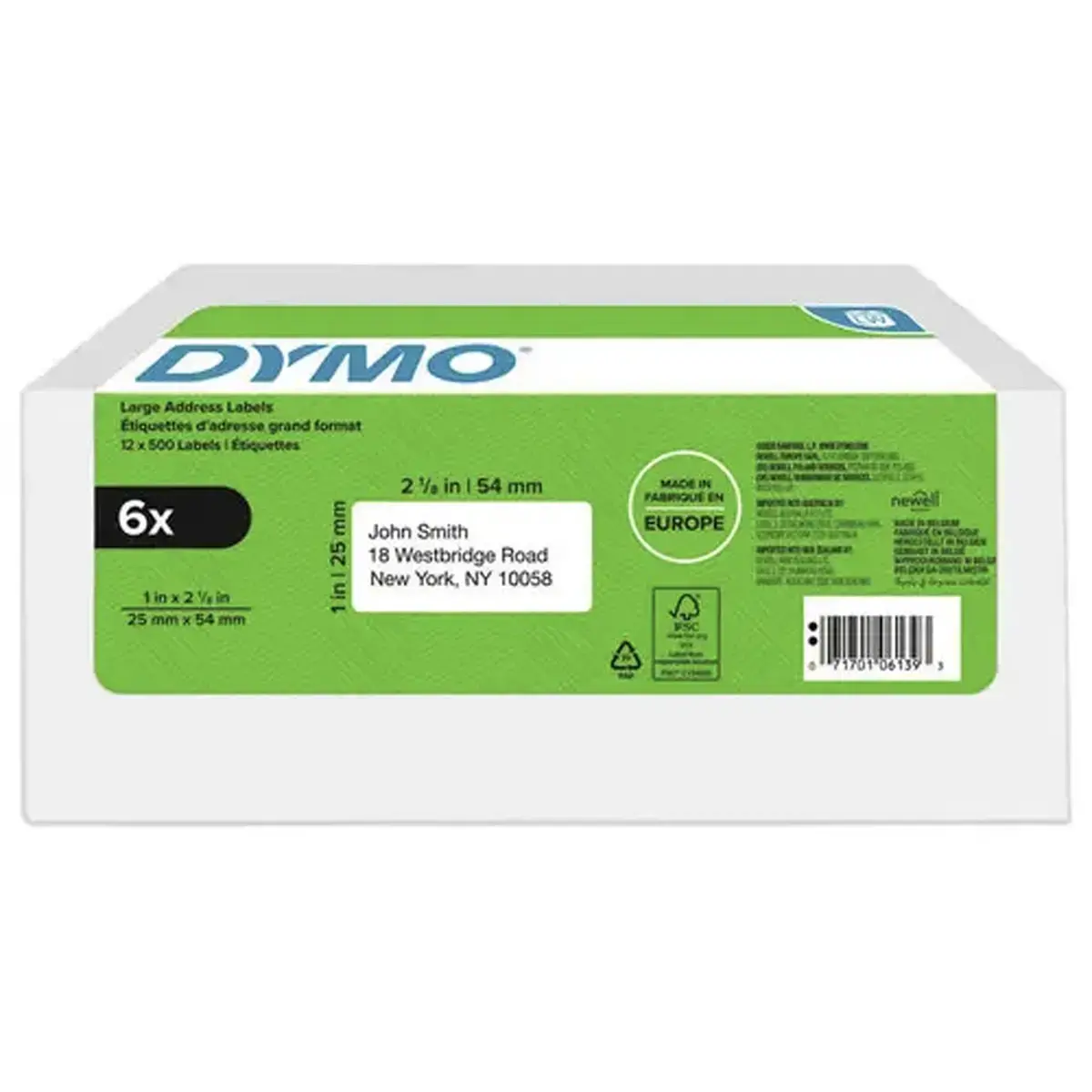 6 Rouleaux de 500 étiquettes blanches 25x54 mm pour DYMO Label Writer