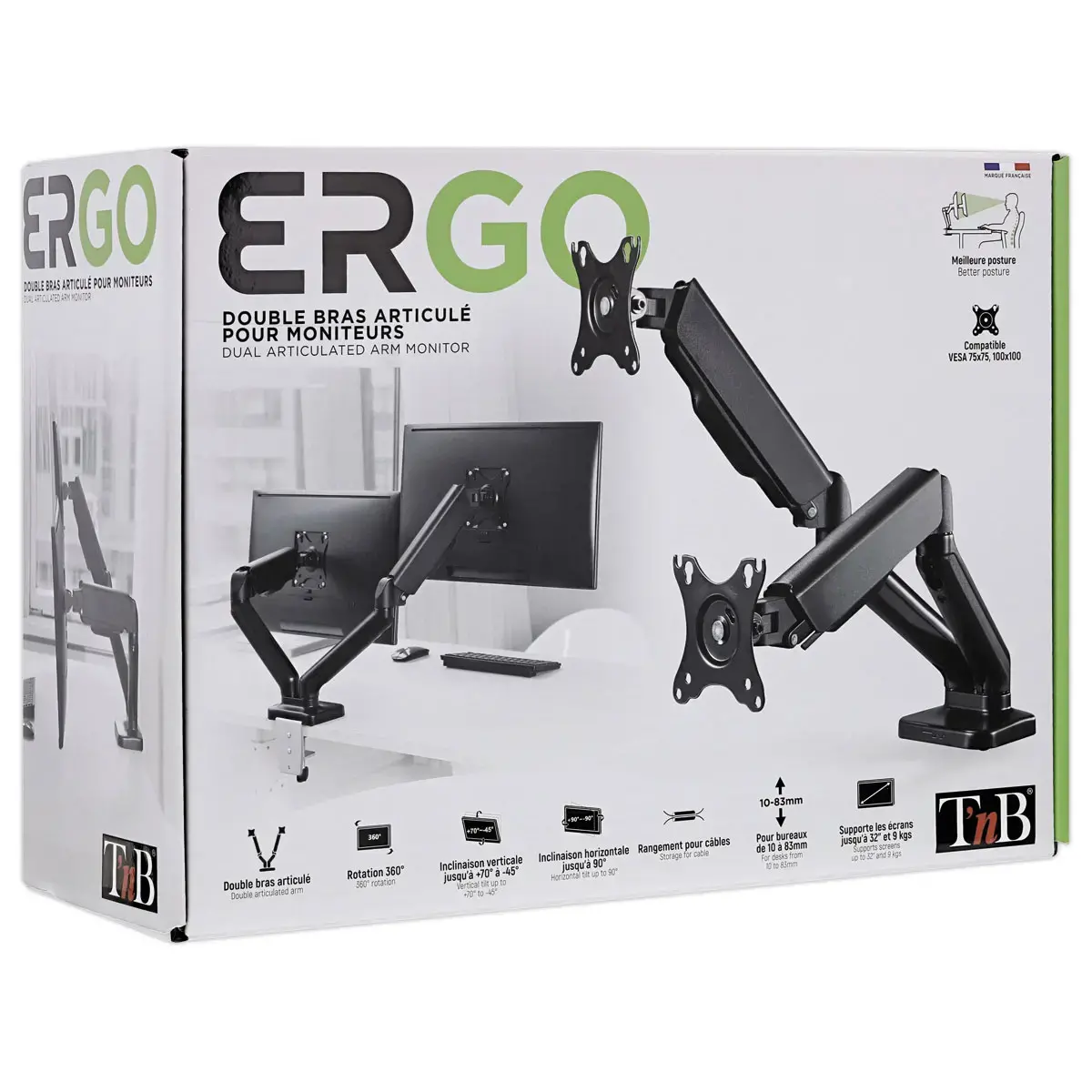 Bras porte-écran double articulé Ergo Line Noir