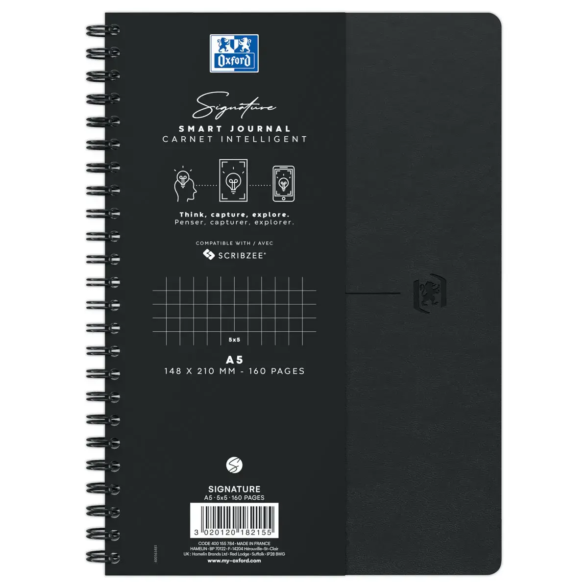 Cahier spirales Signature - A5 - 160 pages - Noir - OXFORD