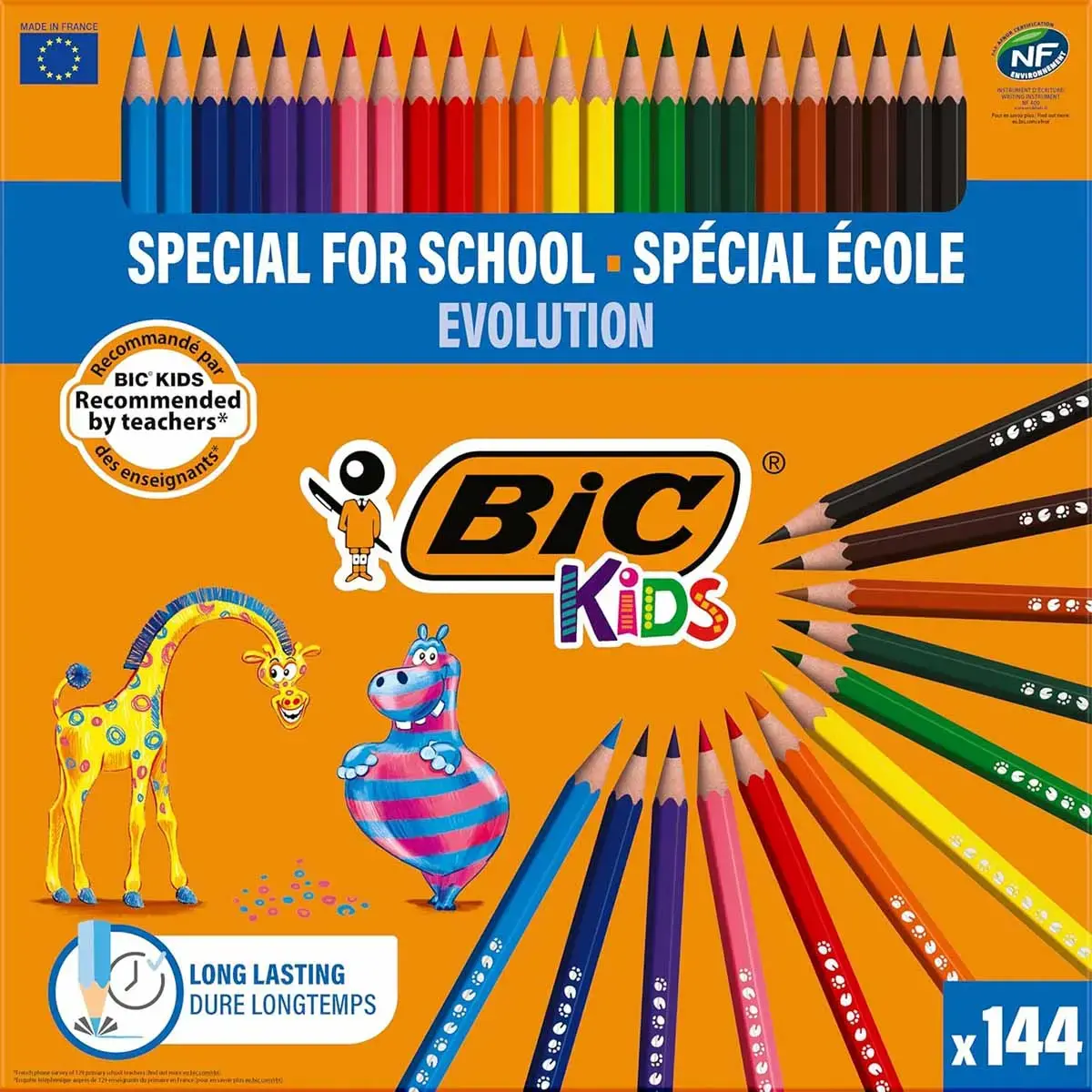 Crayon de couleur - BIC EVOLUTION KIDS - coloris assortis - lot de 144 