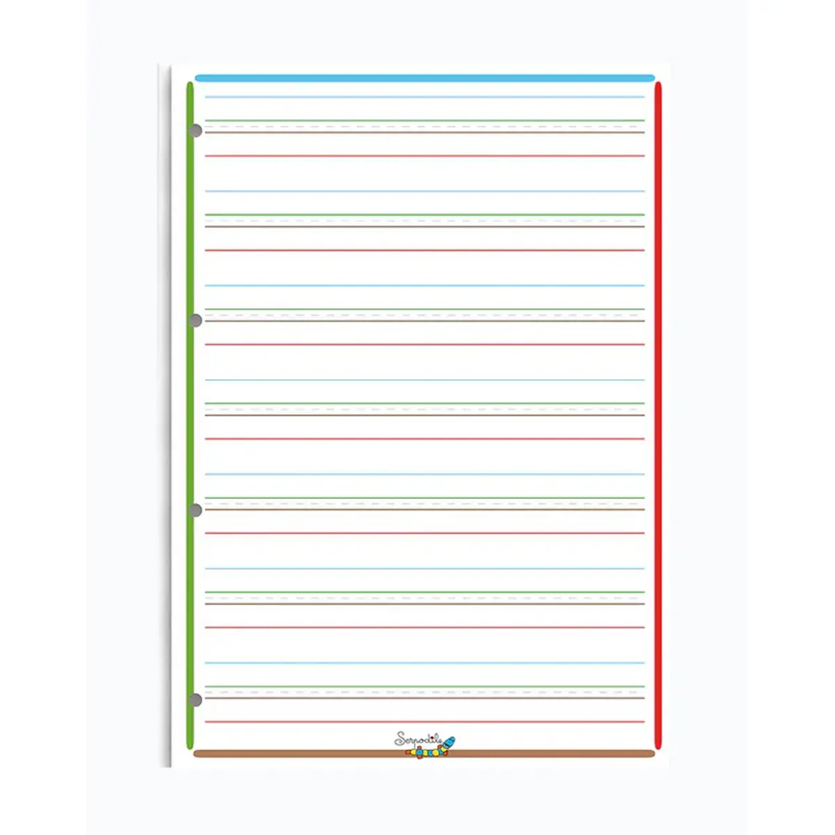 Feuille mobile A4 double perfor&eacute;e CONQUERANT - lign&eacute;e - 4 couleurs (sp&eacute;cial DYS) - lot de 100 