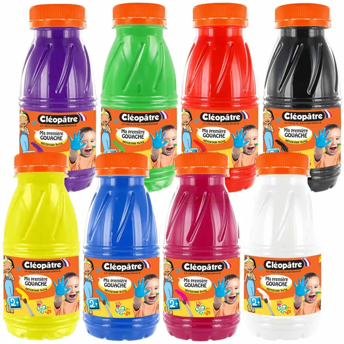 Gouache aux doigts - CLEOPATRE - coloris assortis -flacons de 250ml - lot de 8