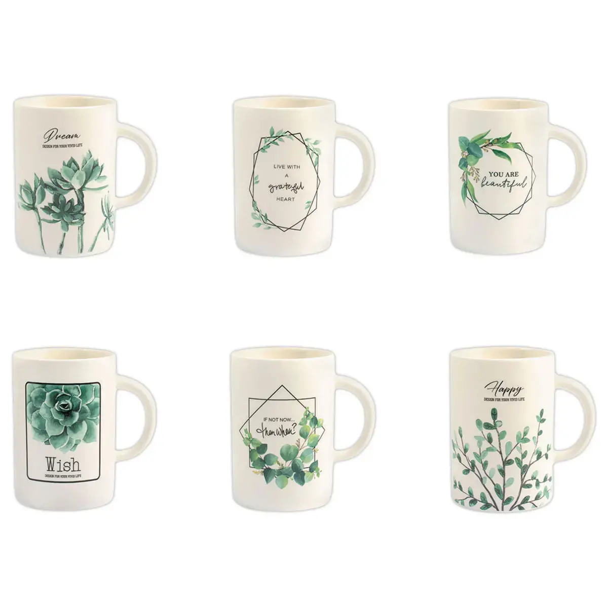 6 Mugs Botanique de 40 cl en porcelaine