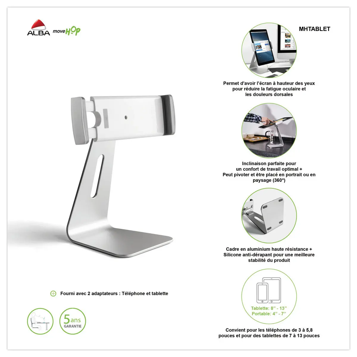 Support ergonomique pour téléphone et tablette