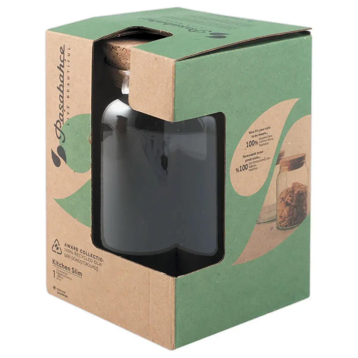 Pot en verre recycl&eacute; avec couvercle li&egrave;ge 0,86L 