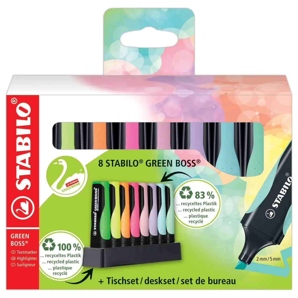 8 Surligneurs GREEN BOSS - Pointe biseautée - Set de bureau - STABILO