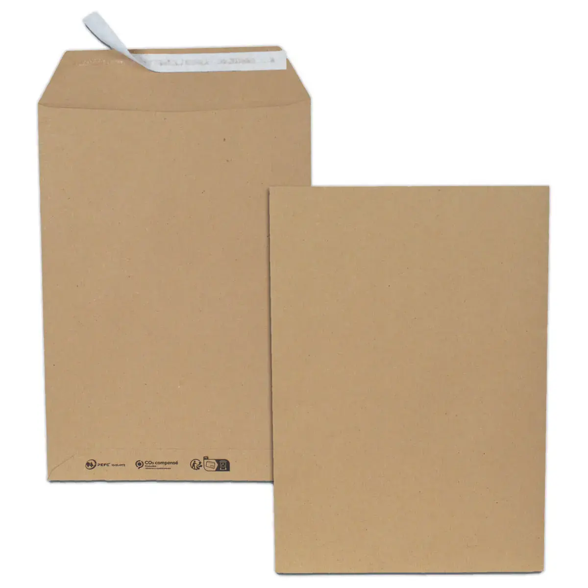 500 pochettes kraft recyclées B5 176x250 mm 90g bande siliconée