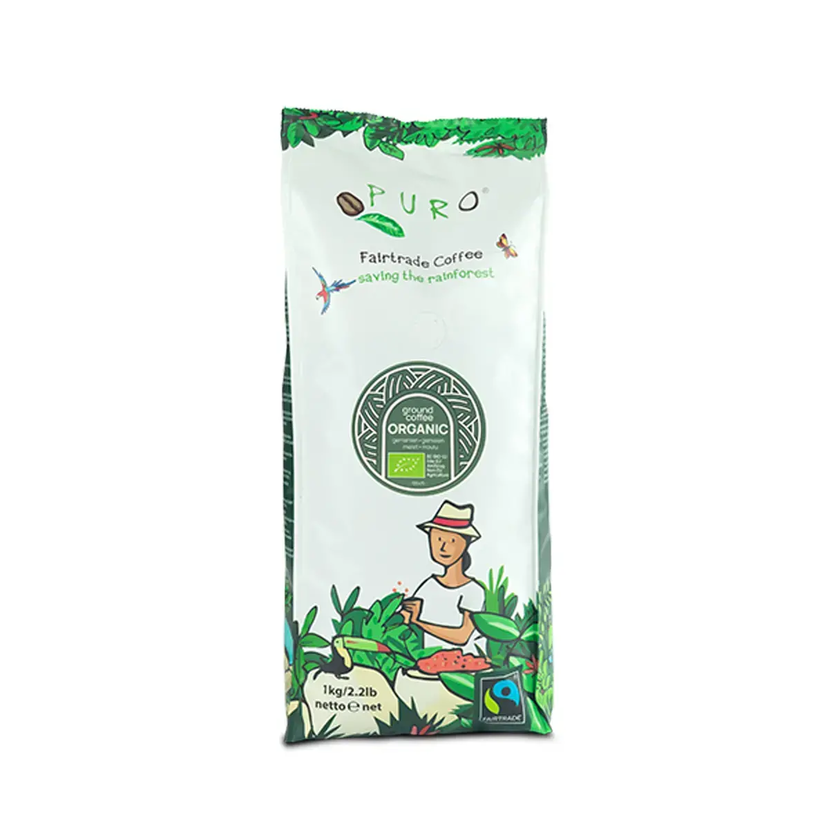 Paquet de café moulu 1Kg Puro Fairtrade Bio - Intensité 7
