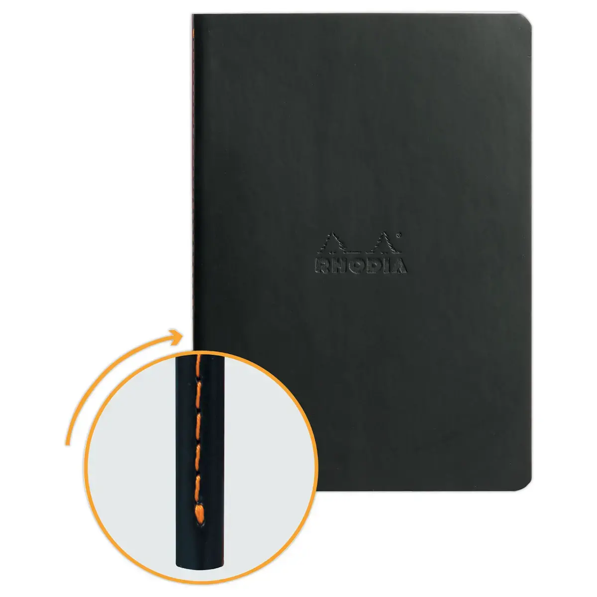 Carnet piqué Rhodiarama A5 64 pages, ligné, couverture souple noire